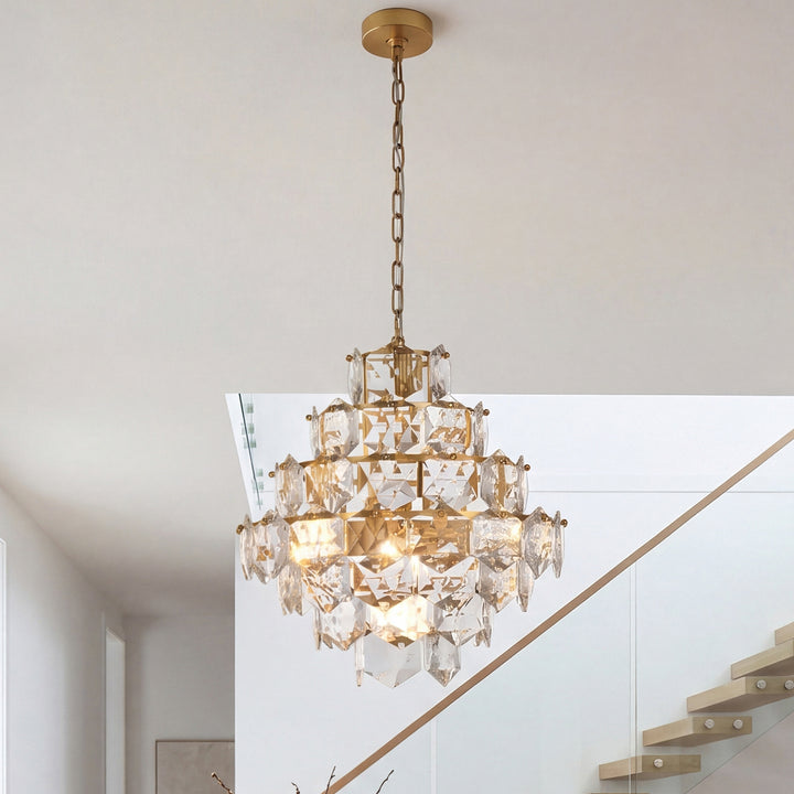 20 Inch Chandelier In Satin Gold Satin Gold And Clear Finish - LIGHTING by Joshua Marshal