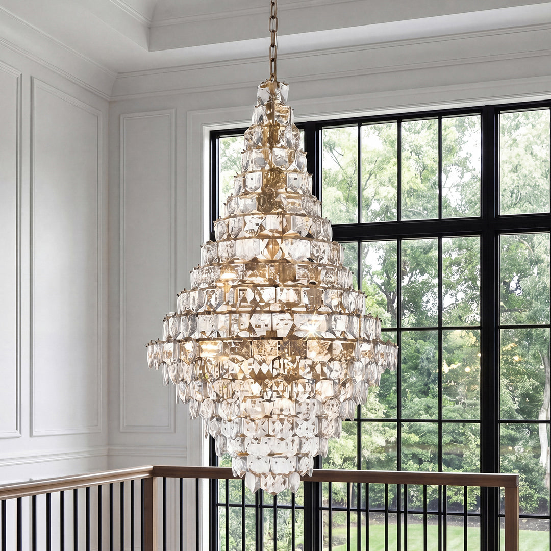 36 Inch Chandelier In Satin Gold Satin Gold And Clear Finish - LIGHTING by Joshua Marshal