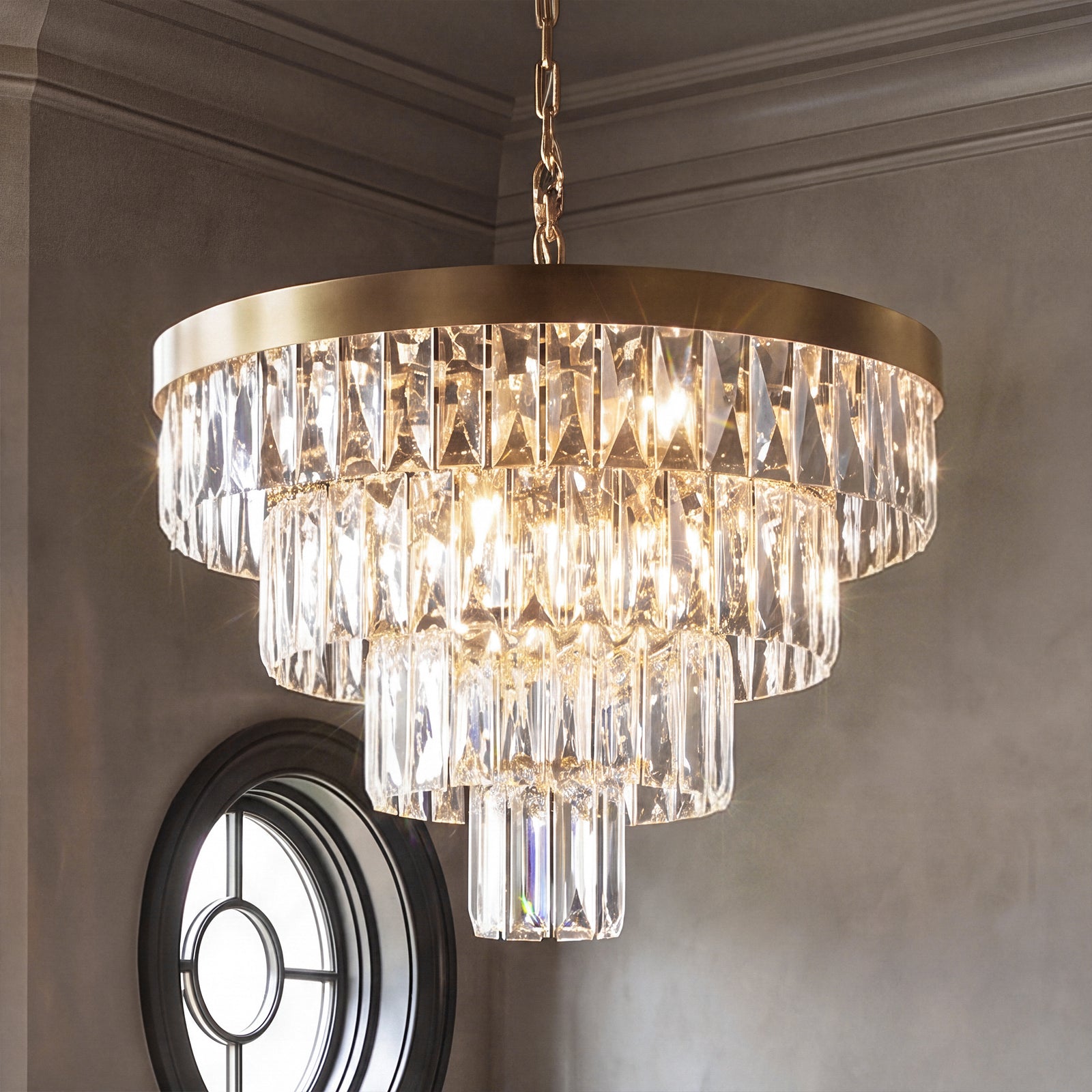 20 Inch Round Chandelier In Satin Gold Satin Gold And Clear Finish - LIGHTING by Joshua Marshal