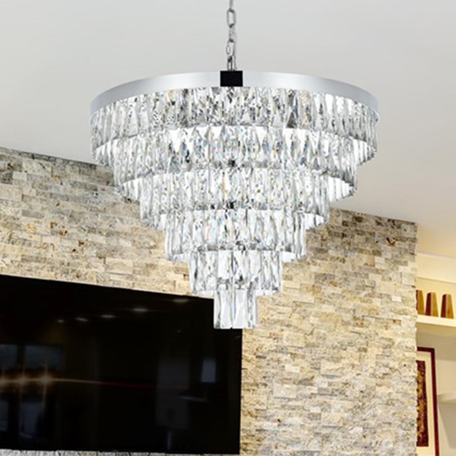 27 Inch Round Chandelier In Chrome Chrome And Clear Finish - LIGHTING by Joshua Marshal