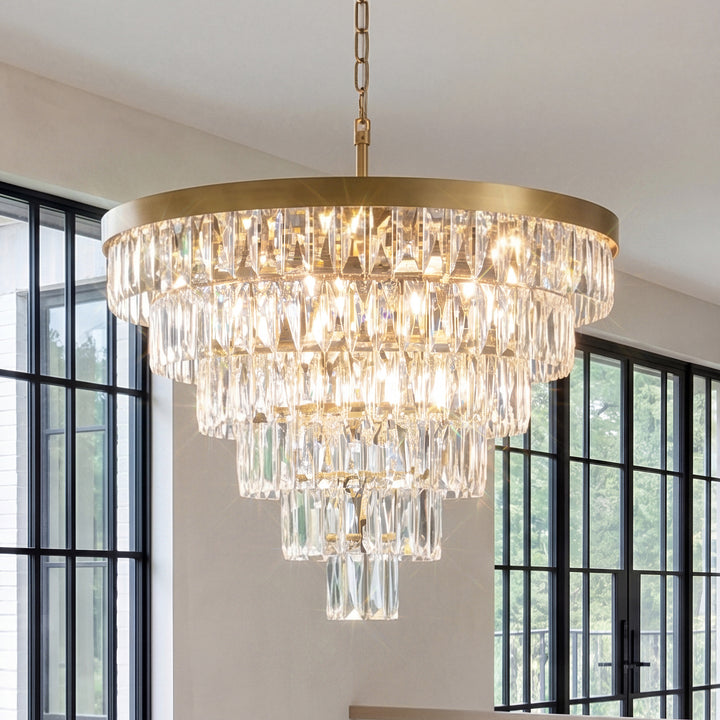 27 Inch Round Chandelier In Satin Gold Satin Gold And Clear Finish - LIGHTING by Joshua Marshal