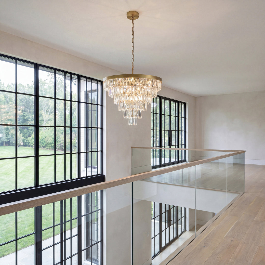 27 Inch Round Chandelier In Satin Gold - View 2 - Joshua Marshal
