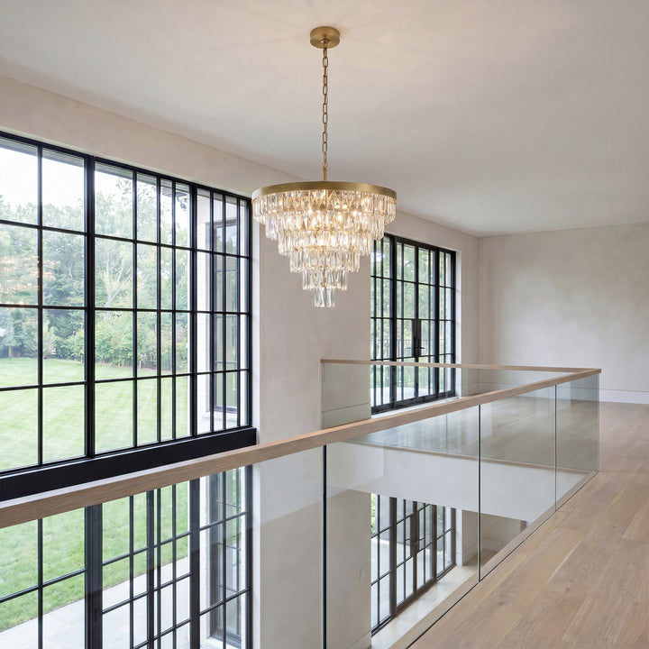 27 Inch Round Chandelier In Satin Gold - View 2 - Joshua Marshal