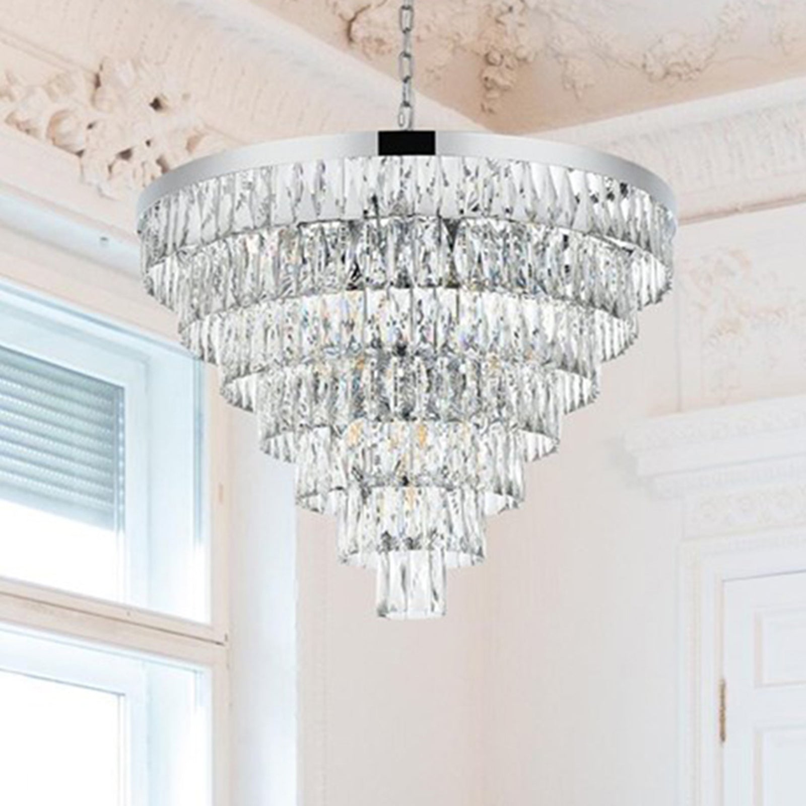 32 Inch Round Chandelier In Chrome Chrome And Clear Finish - LIGHTING by Joshua Marshal