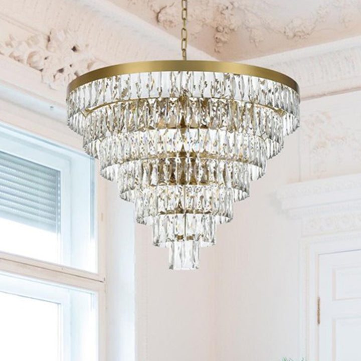 32 Inch Round Chandelier In Satin Gold Satin Gold And Clear Finish - LIGHTING by Joshua Marshal
