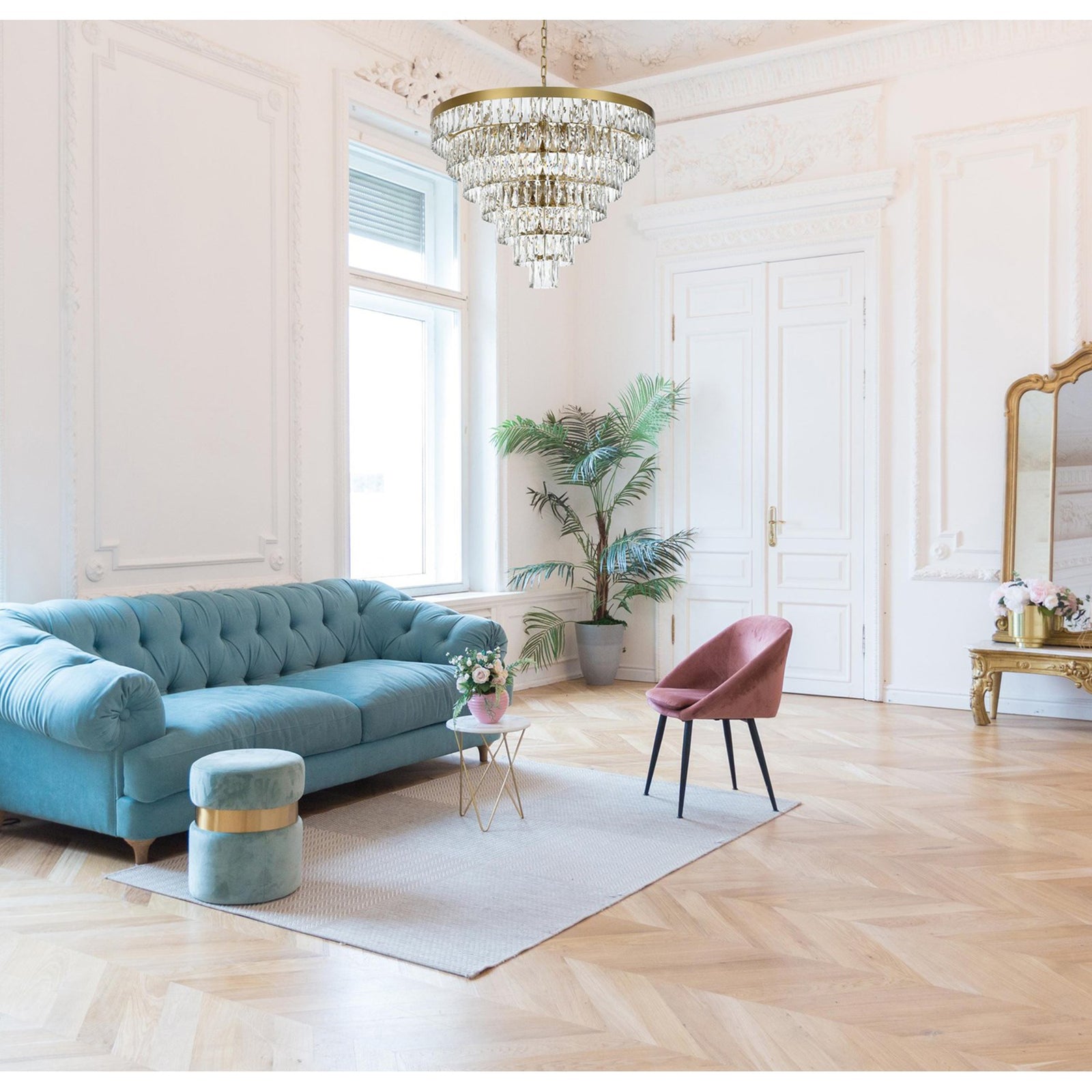 32 Inch Round Chandelier In Satin Gold - View 2 - Joshua Marshal