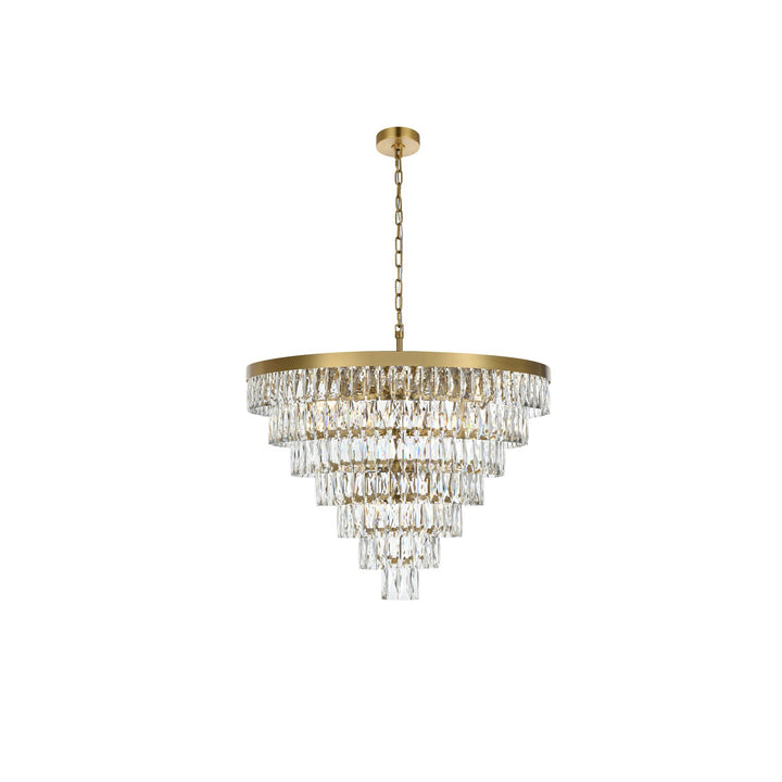 32 Inch Round Chandelier In Satin Gold - View 3 - Joshua Marshal