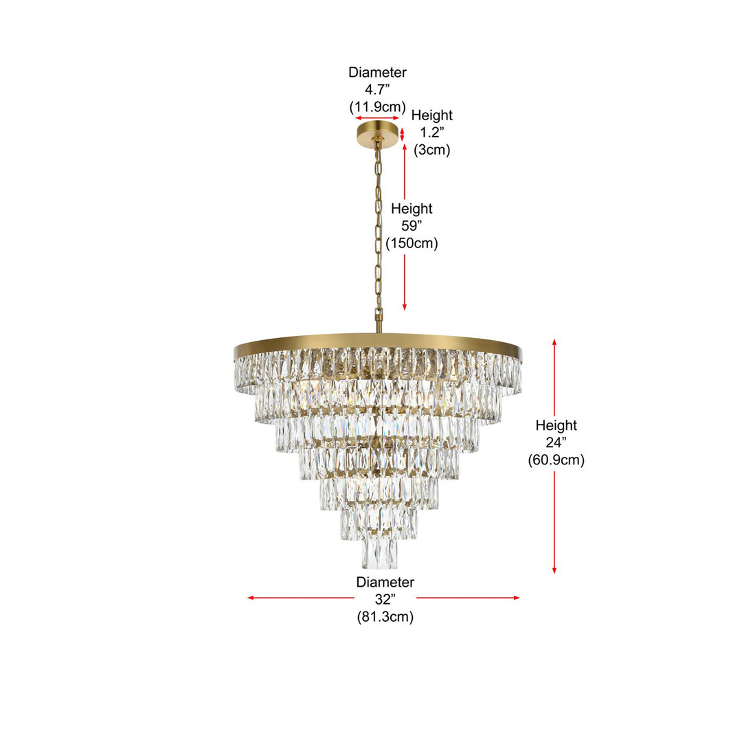 32 Inch Round Chandelier In Satin Gold - View 5 - Joshua Marshal