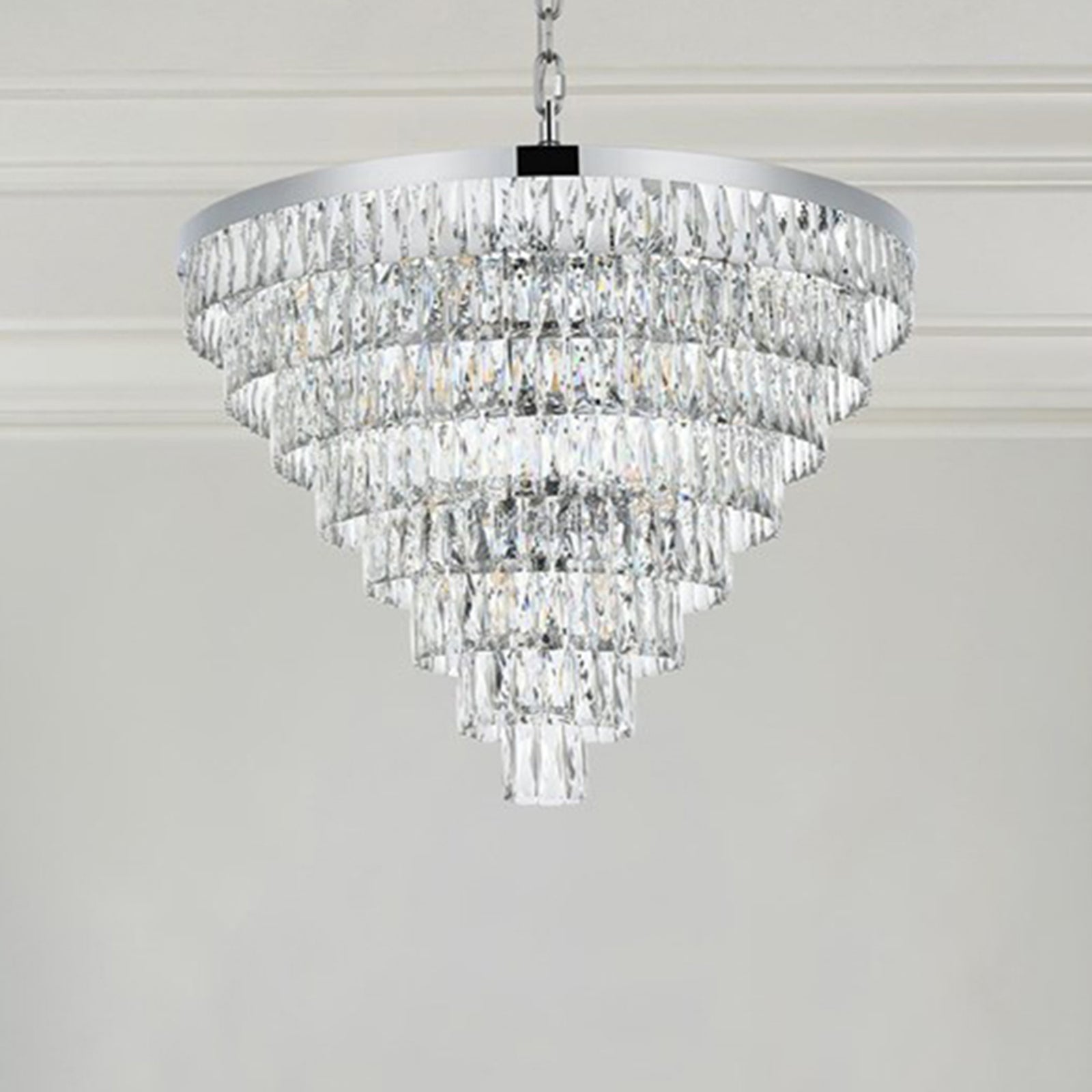 36 Inch Round Chandelier In Chrome Chrome And Clear Finish - LIGHTING by Joshua Marshal