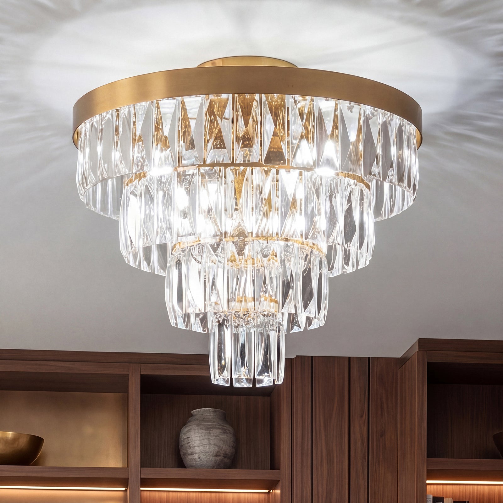 18 Inch Flush Mount In Satin Gold Satin Gold And Clear Finish - LIGHTING by Joshua Marshal