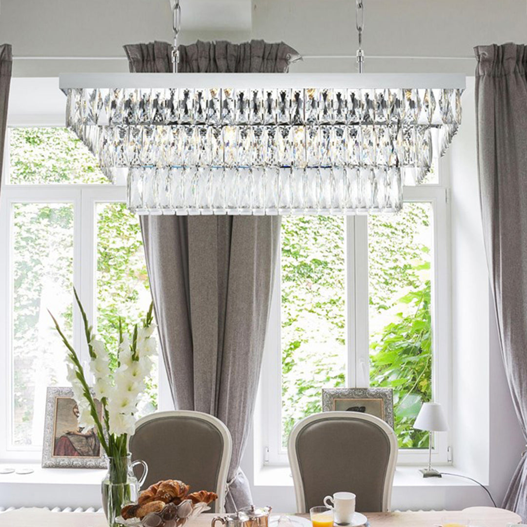 36 Inch Rectangular Chandelier In Chrome Chrome And Clear Finish - LIGHTING by Joshua Marshal