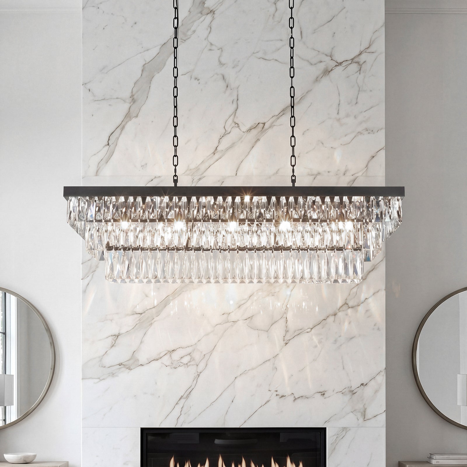 48 Inch Rectangular Chandelier In Black Black And Clear Finish - LIGHTING by Joshua Marshal