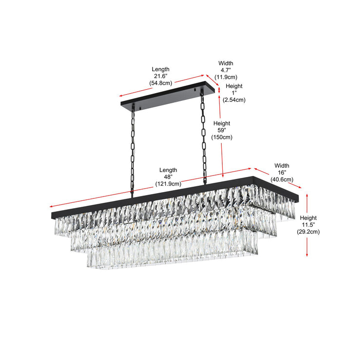48 Inch Rectangular Chandelier In Black - View 5 - Joshua Marshal