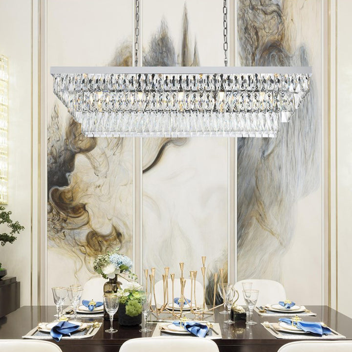48 Inch Rectangular Chandelier In Chrome Chrome And Clear Finish - LIGHTING by Joshua Marshal