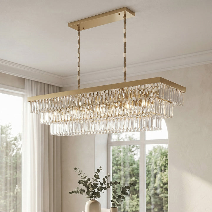 48 Inch Rectangular Chandelier In Satin Gold Satin Gold And Clear Finish - LIGHTING by Joshua Marshal