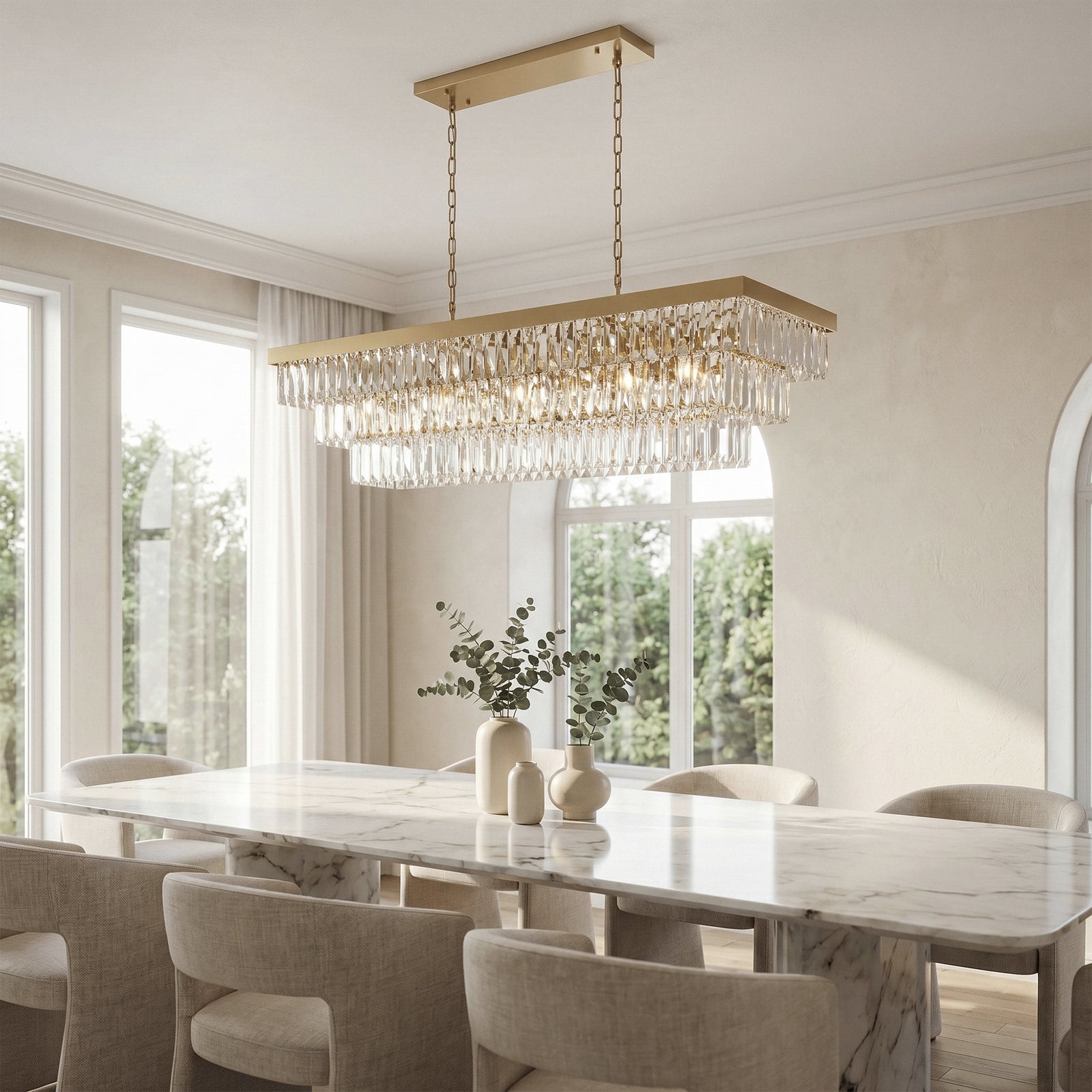 48 Inch Rectangular Chandelier In Satin Gold - View 2 - Joshua Marshal