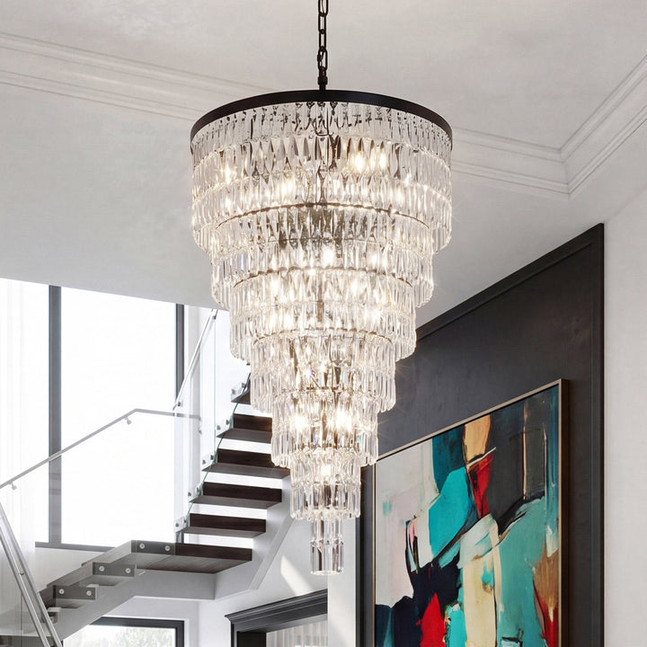 32 Inch Rectangular Chandelier In Black Black And Clear Finish - LIGHTING by Joshua Marshal