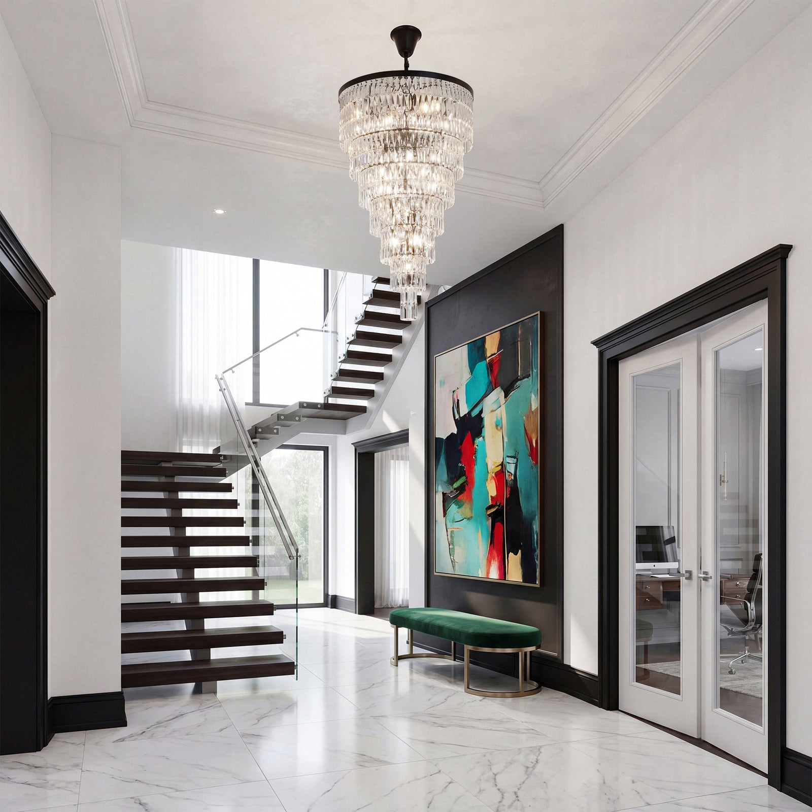 32 Inch Rectangular Chandelier In Black - View 2 - Joshua Marshal