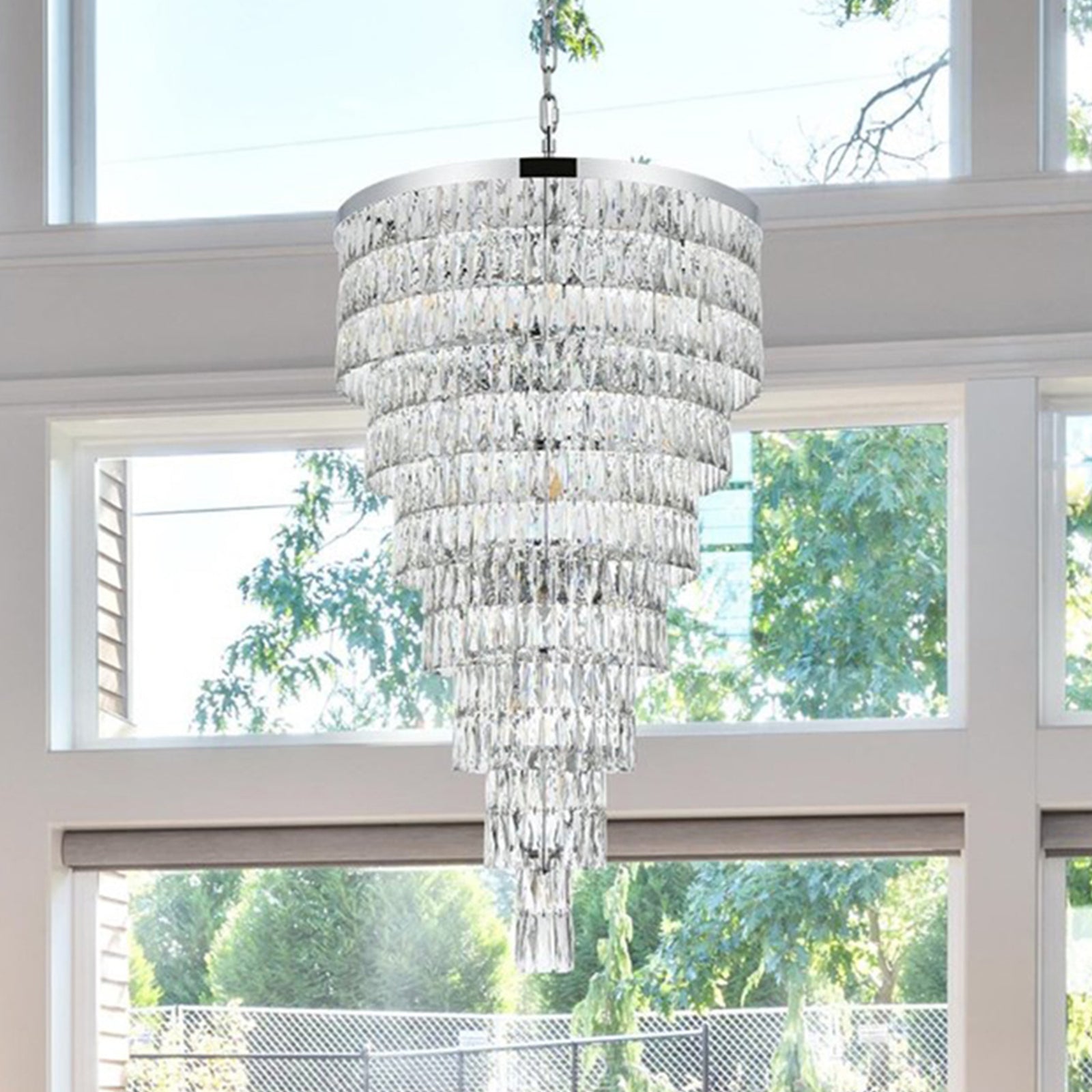 32 Inch Rectangular Chandelier In Chrome Chrome And Clear Finish - LIGHTING by Joshua Marshal