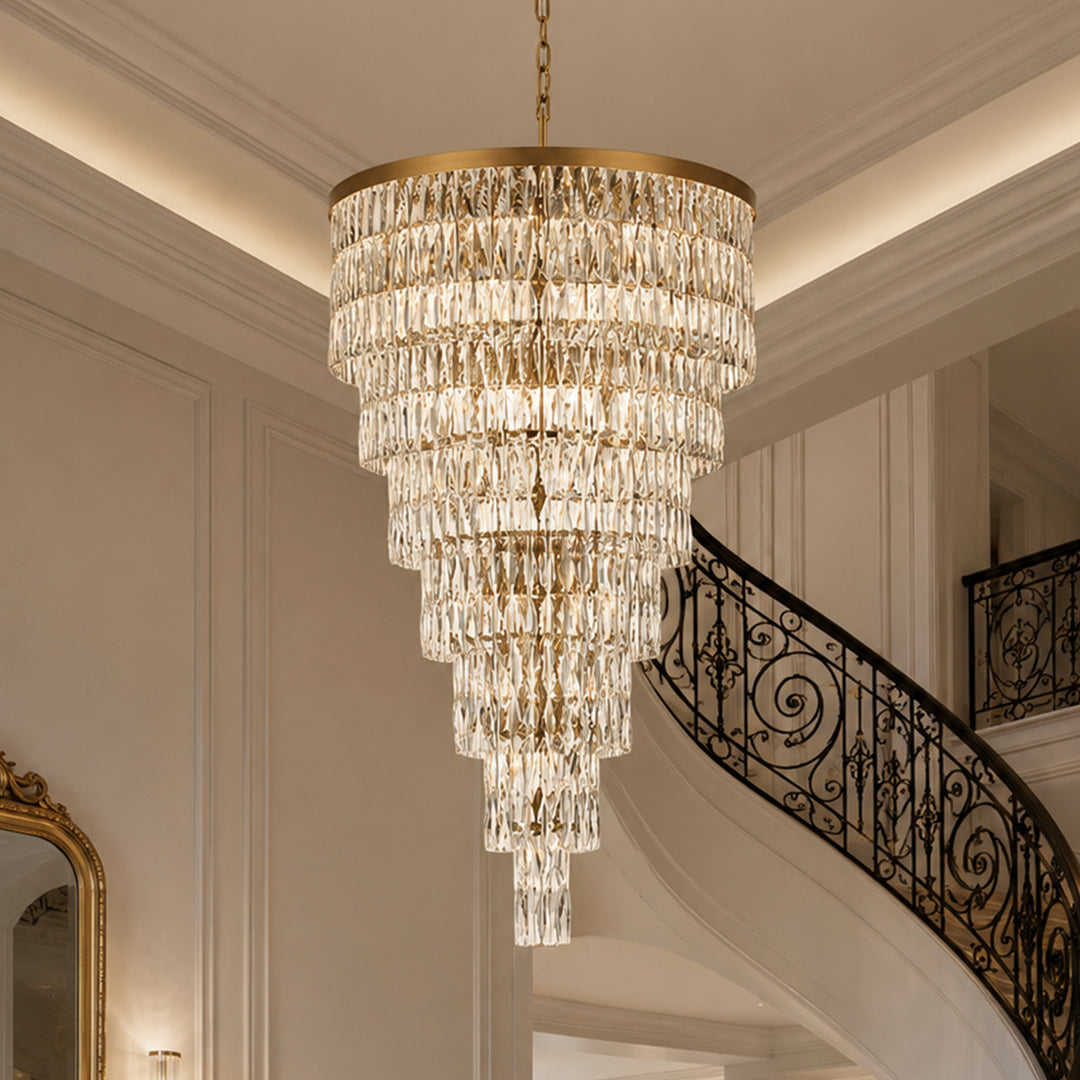 32 Inch Rectangular Chandelier In Satin Gold Satin Gold And Clear Finish - LIGHTING by Joshua Marshal