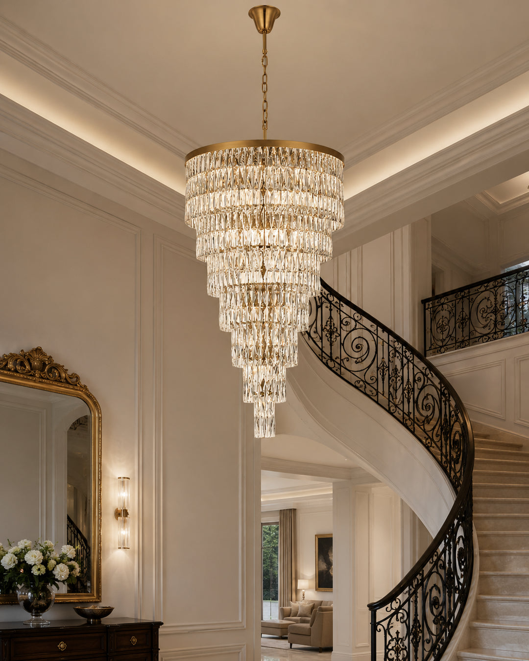 32 Inch Rectangular Chandelier In Satin Gold - View 2 - Joshua Marshal