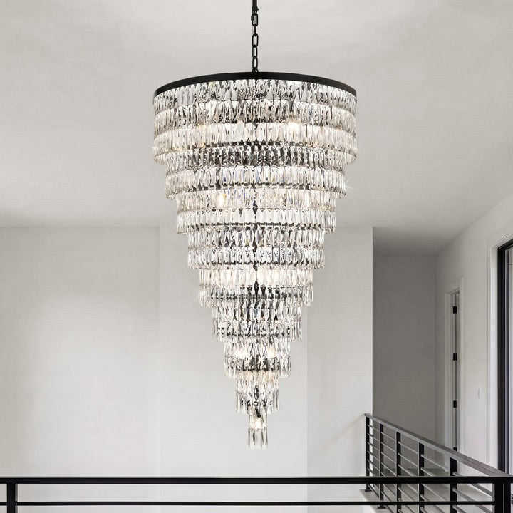 41 Inch Rectangular Chandelier In Black Black And Clear Finish - LIGHTING by Joshua Marshal