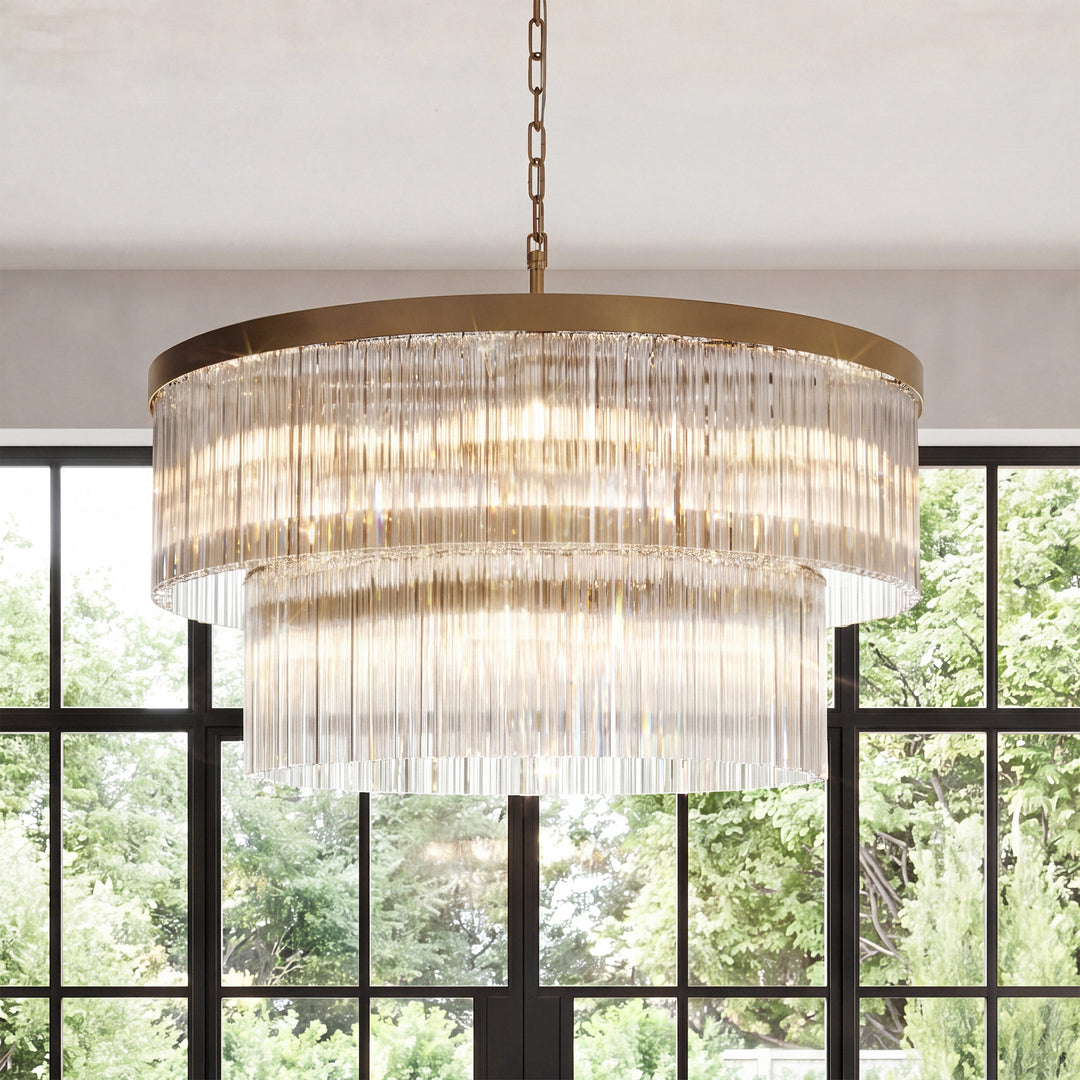 32 Inch Chandelier In Satin Gold Satin Gold And Clear Finish - LIGHTING by Joshua Marshal