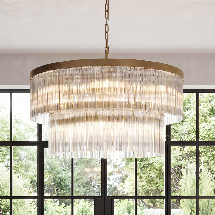 32 Inch Chandelier In Satin Gold Satin Gold And Clear Finish - LIGHTING by Joshua Marshal