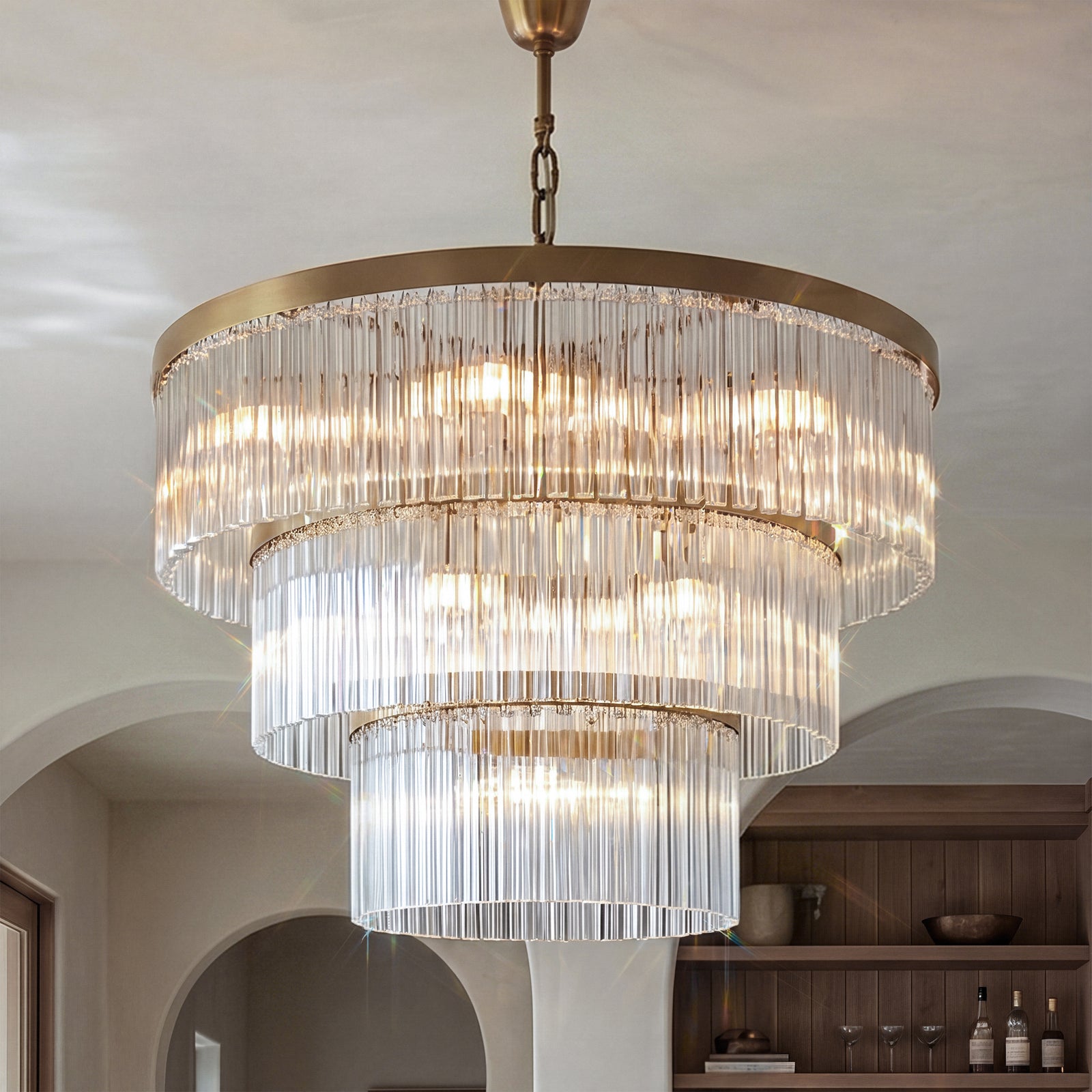 32 Inch Chandelier In Satin Gold Satin Gold And Clear Finish - LIGHTING by Joshua Marshal