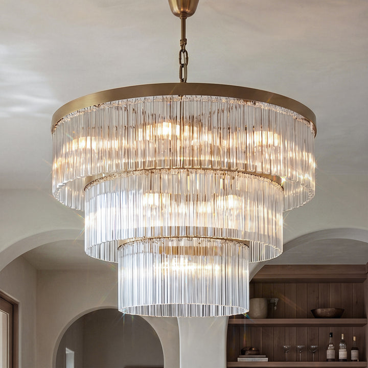 32 Inch Chandelier In Satin Gold Satin Gold And Clear Finish - LIGHTING by Joshua Marshal