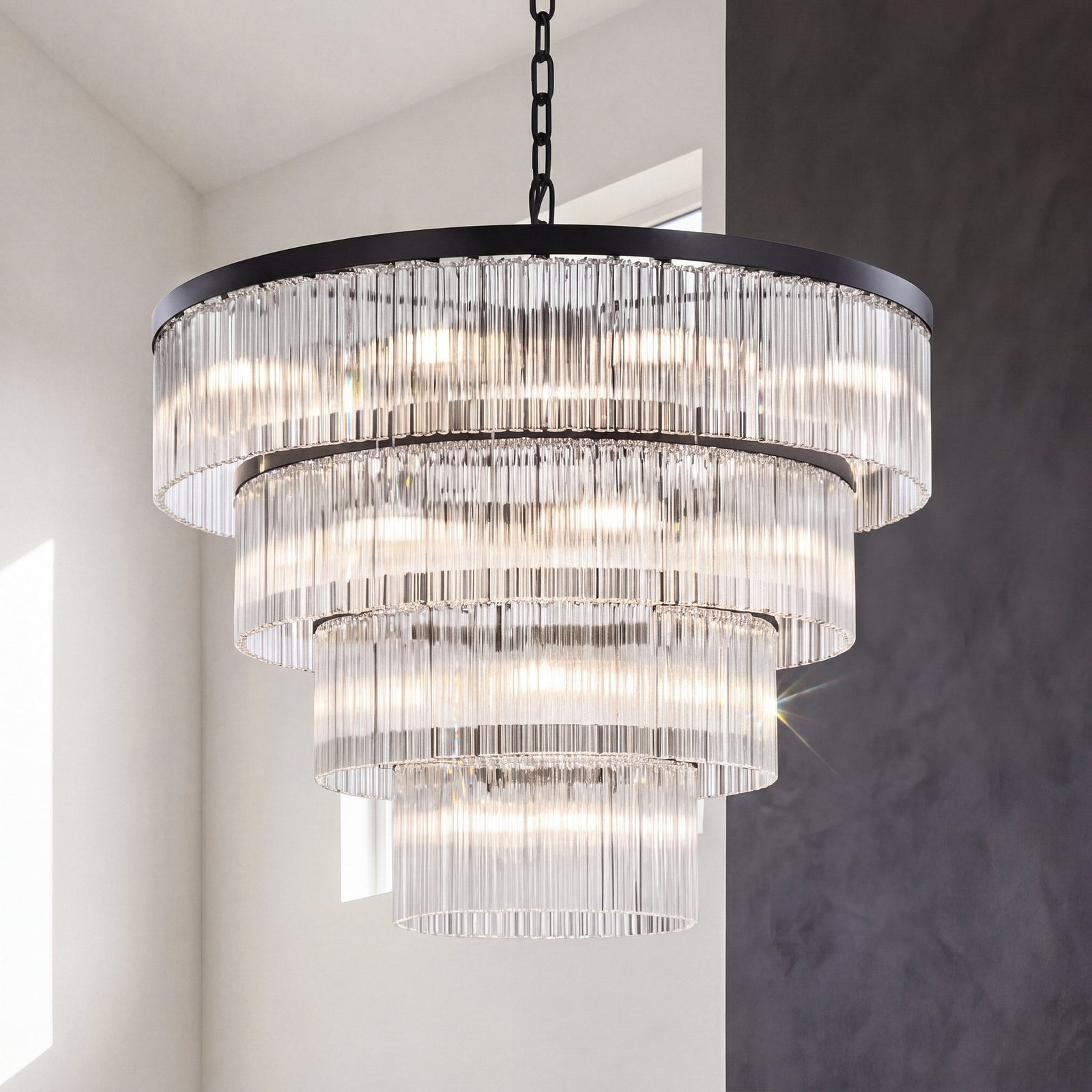 40 Inch Chandelier In Black Black And Clear Finish - LIGHTING by Joshua Marshal