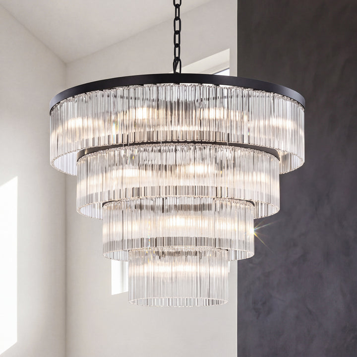 40 Inch Chandelier In Black Black And Clear Finish - LIGHTING by Joshua Marshal