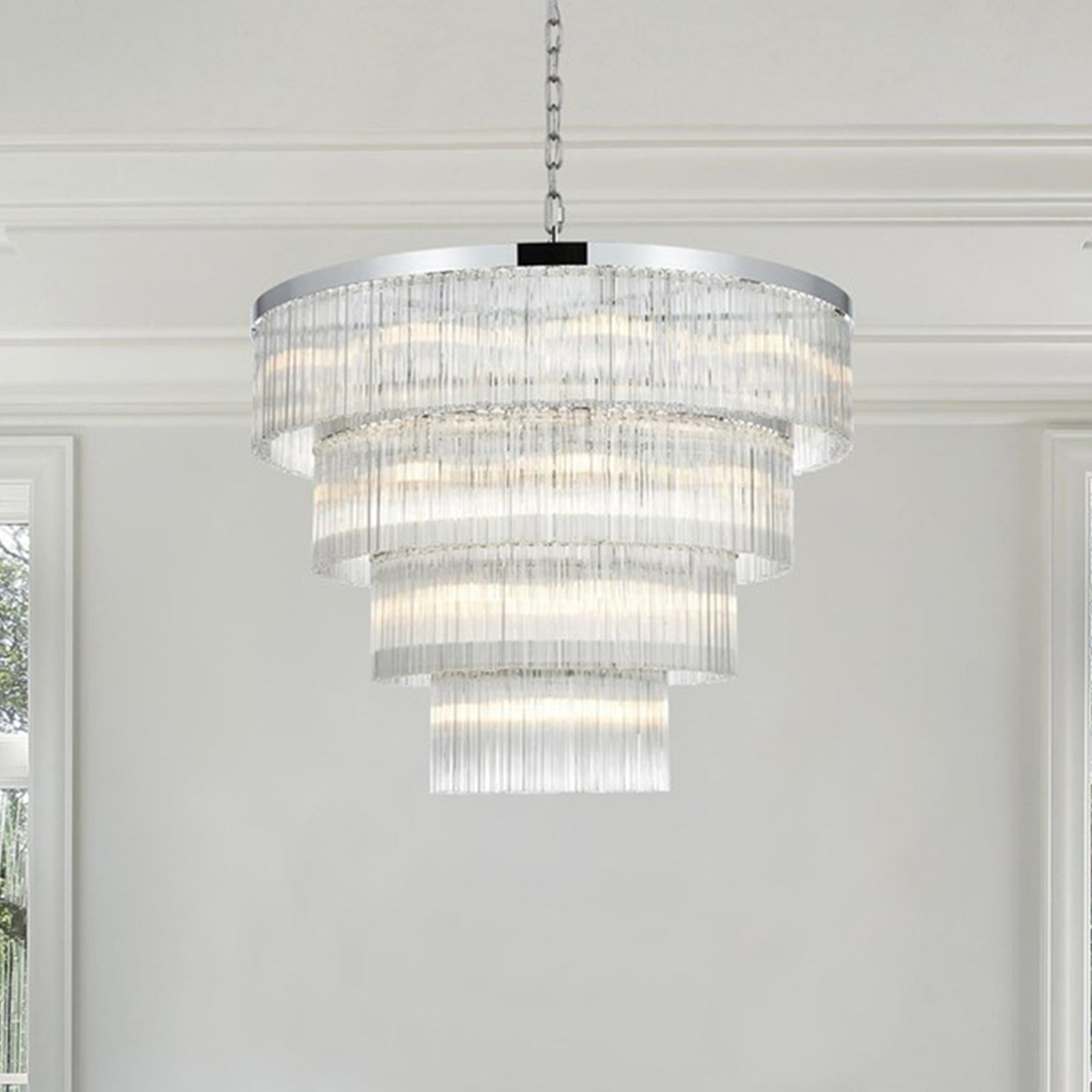 40 Inch Chandelier In Chrome Chrome And Clear Finish - LIGHTING by Joshua Marshal