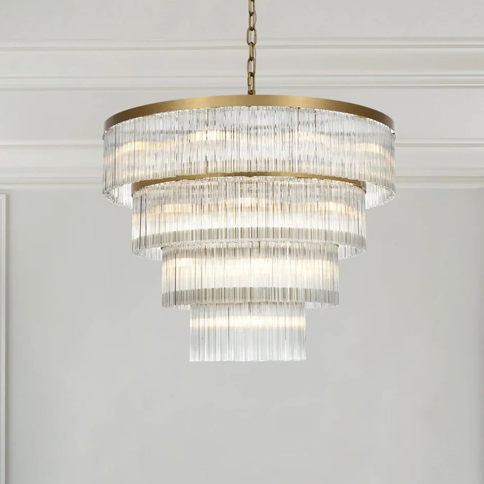 40 Inch Chandelier In Satin Gold Satin Gold And Clear Finish - LIGHTING by Joshua Marshal