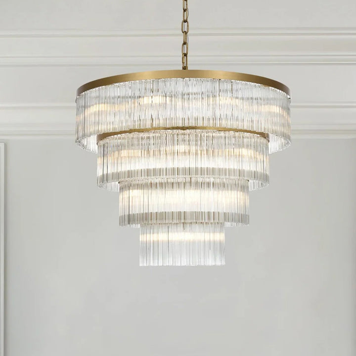 40 Inch Chandelier In Satin Gold Satin Gold And Clear Finish - LIGHTING by Joshua Marshal