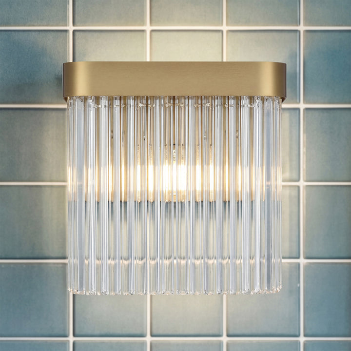 9 Inch Wall Sconce In Satin Gold Satin Gold And Clear Finish - LIGHTING by Joshua Marshal