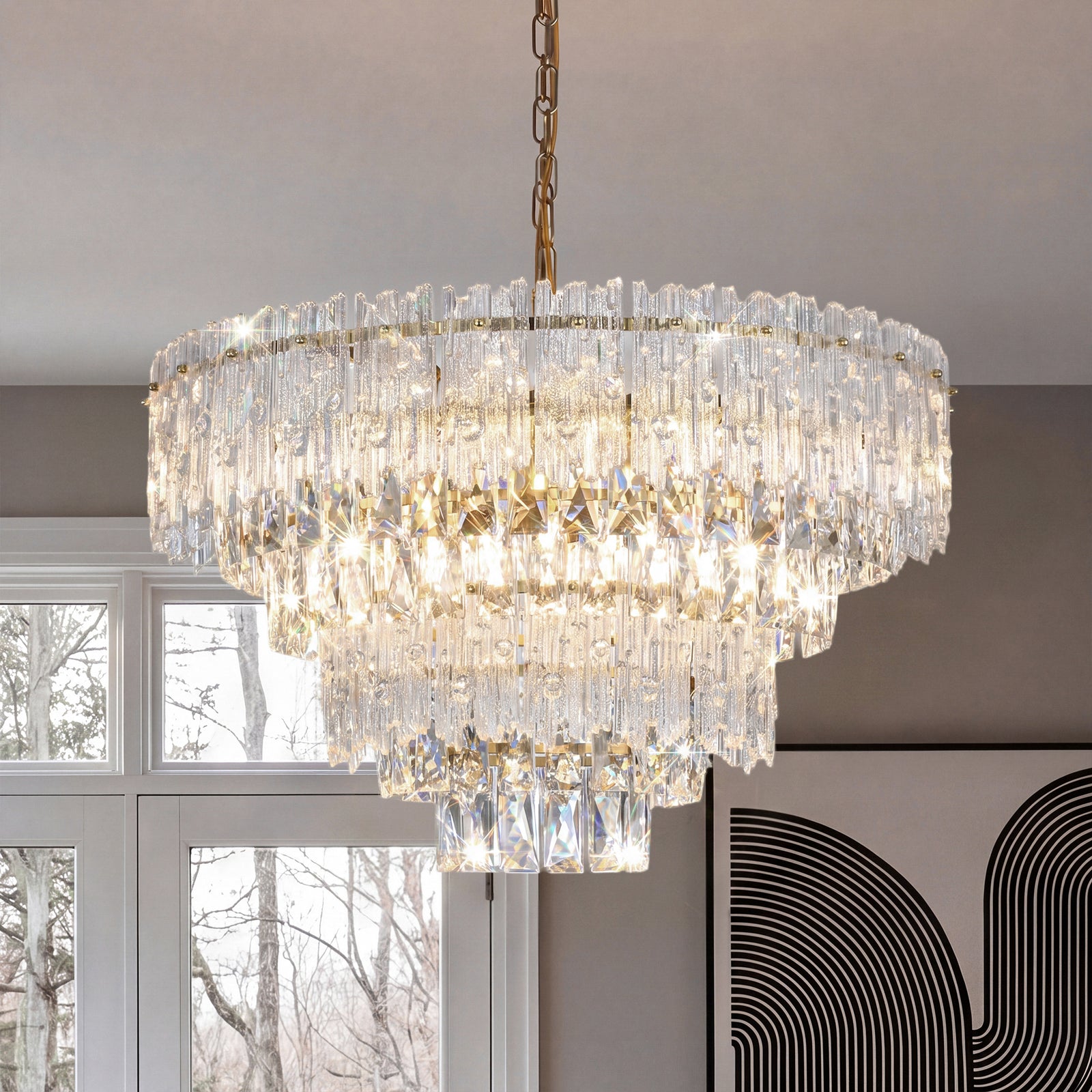 25 Inch Chandelier In Satin Gold Satin Gold And Clear Finish - LIGHTING by Joshua Marshal
