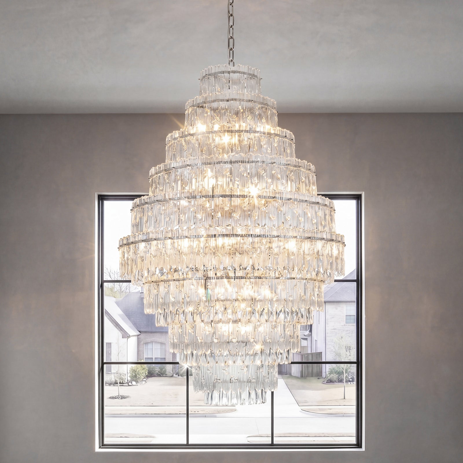 36 Inch Chandelier In Chrome Chrome And Clear Finish - LIGHTING by Joshua Marshal