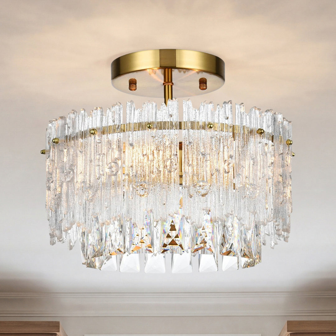 12 Inch Flush Mount In Satin Gold Satin Gold And Clear Finish - LIGHTING by Joshua Marshal