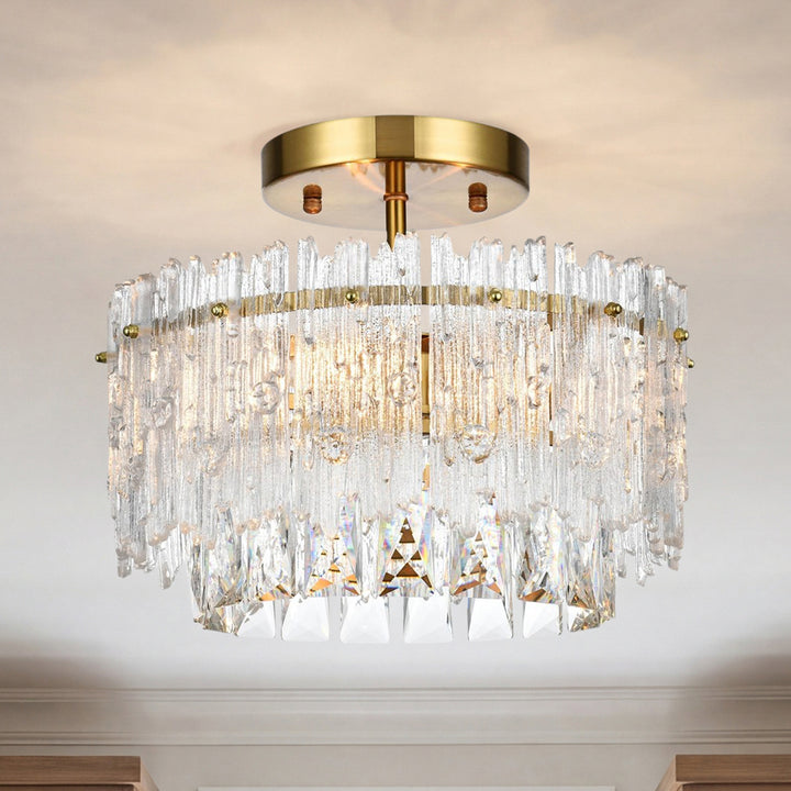 12 Inch Flush Mount In Satin Gold Satin Gold And Clear Finish - LIGHTING by Joshua Marshal