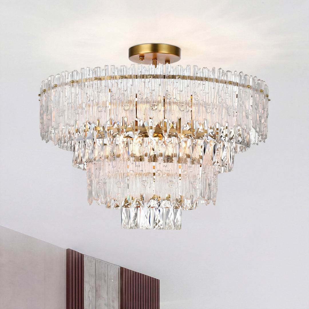 25 Inch Flush Mount In Satin Gold Satin Gold And Clear Finish - LIGHTING by Joshua Marshal