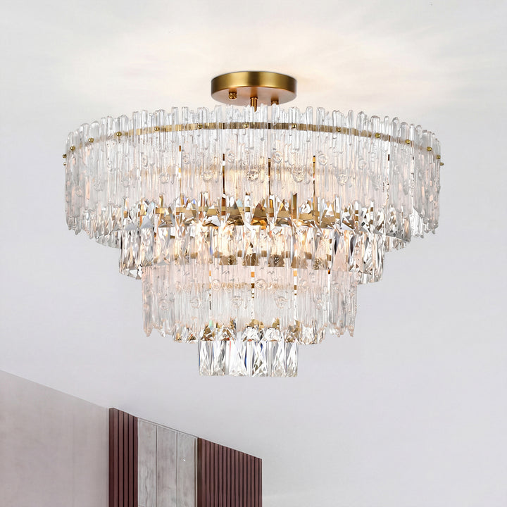 25 Inch Flush Mount In Satin Gold Satin Gold And Clear Finish - LIGHTING by Joshua Marshal