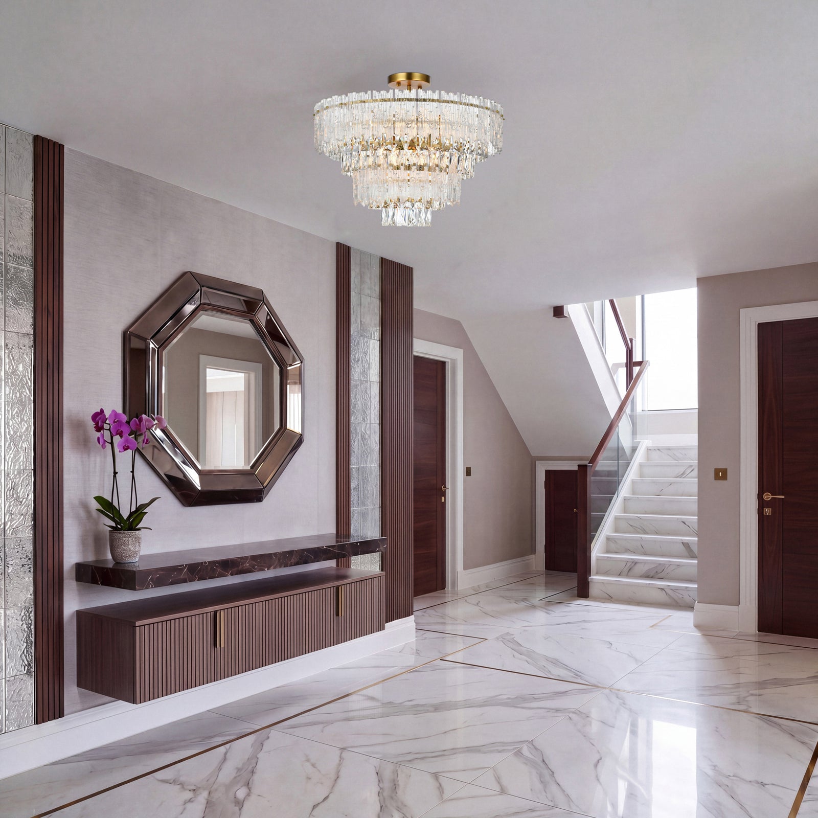 25 Inch Flush Mount In Satin Gold - View 2 - Joshua Marshal