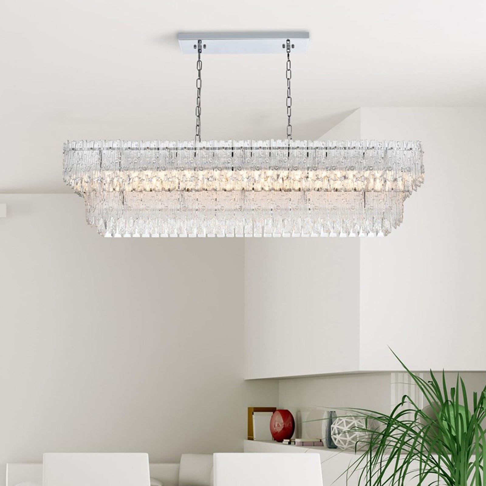 50 Inch Chandelier In Chrome Chrome And Clear Finish - LIGHTING by Joshua Marshal