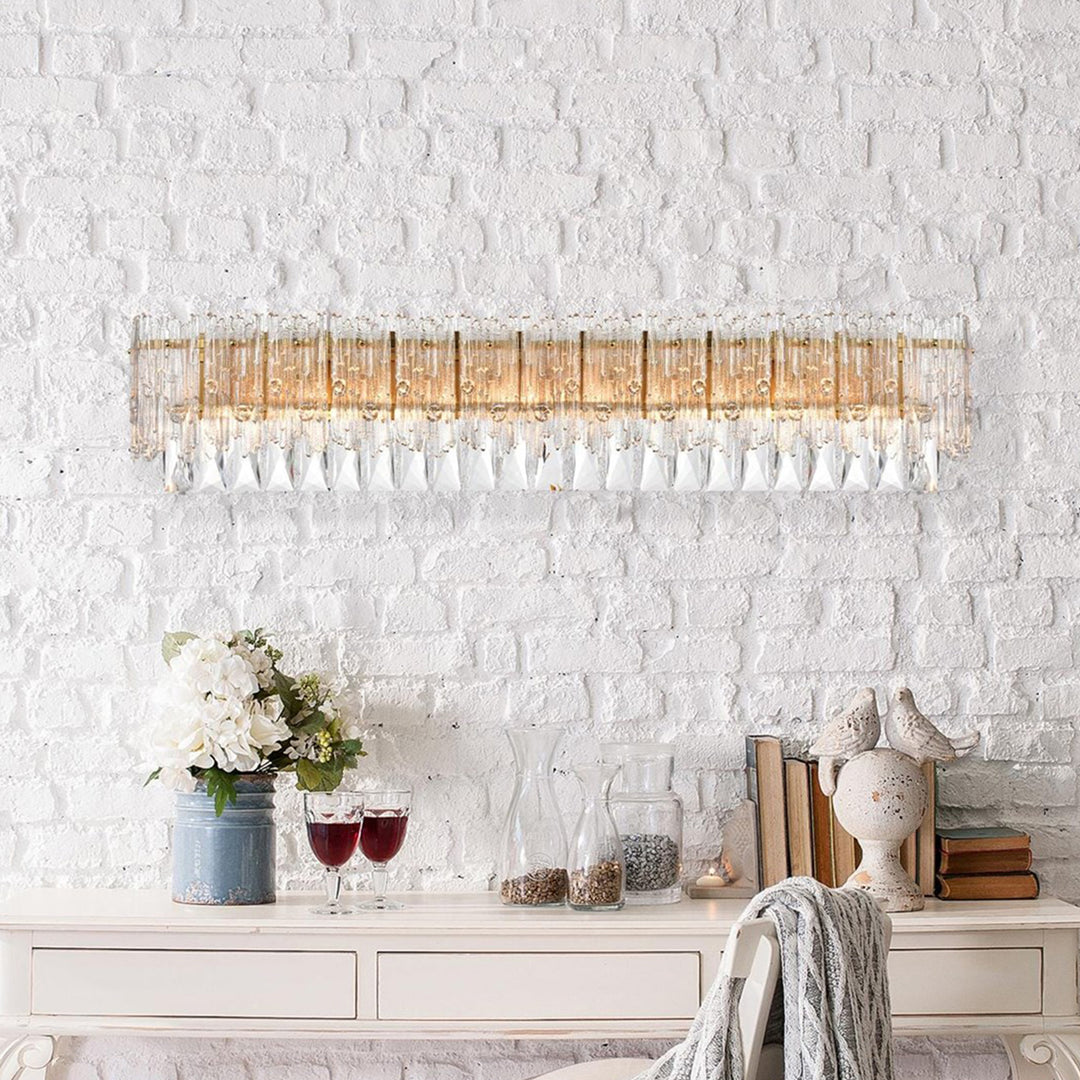 34.5 Inch Wall Sconce In Satin Gold Satin Gold And Clear Finish - LIGHTING by Joshua Marshal