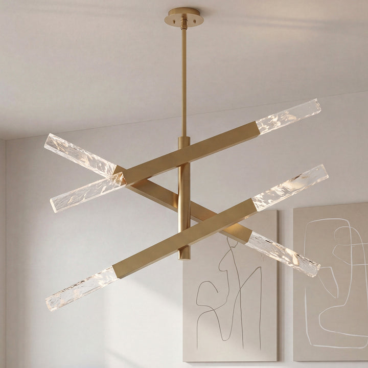 3-Bar Pendant In Satin Gold Satin Gold And Clear Finish - LIGHTING by Joshua Marshal