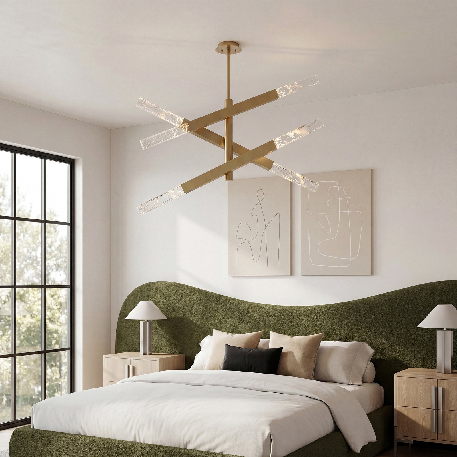 3-Bar Pendant In Satin Gold - View 2 - Joshua Marshal