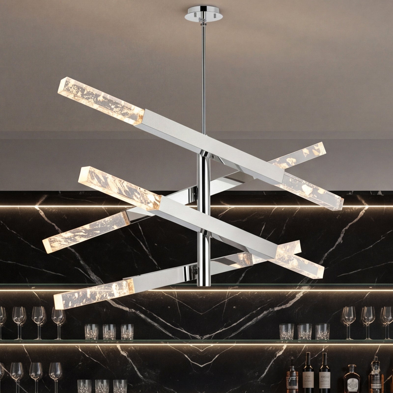 4-Bar Pendant In Chrome Chrome And Clear Finish - LIGHTING by Joshua Marshal