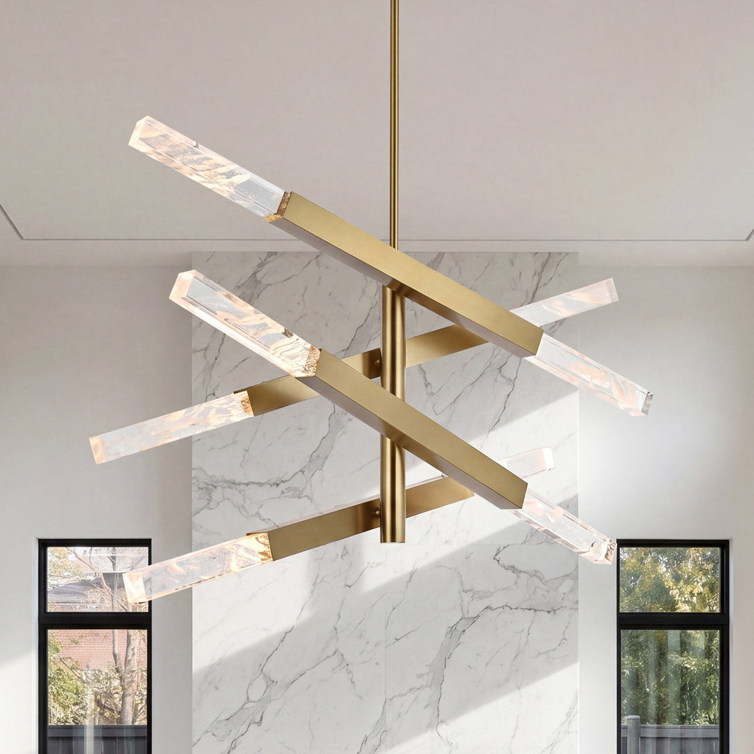 4-Bar Pendant In Satin Gold Satin Gold And Clear Finish - LIGHTING by Joshua Marshal