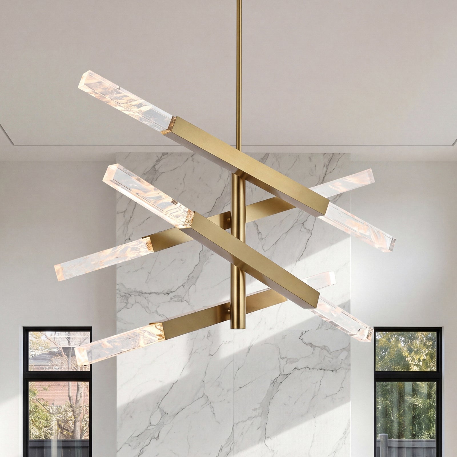 4-Bar Pendant In Satin Gold Satin Gold And Clear Finish - LIGHTING by Joshua Marshal